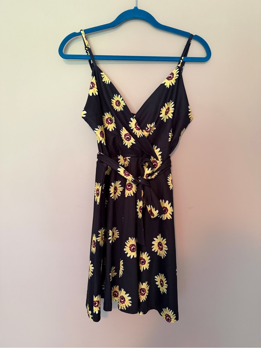Black Sunflower Wrap Mini Dress with Tie Waist